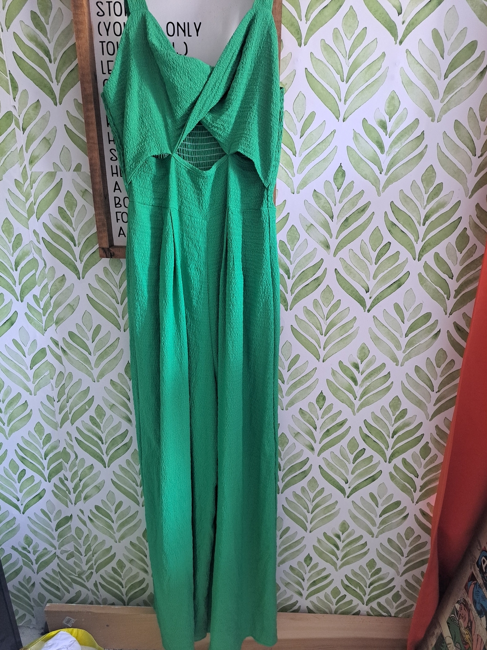 SHEIN Emerald Green Wide-Leg Cutout Jumpsuit